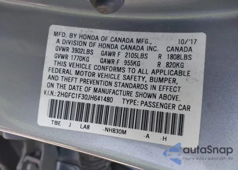 2018 Honda Civic Ex-T из США, поврежденный, VIN 2HGFC1F30JH641480